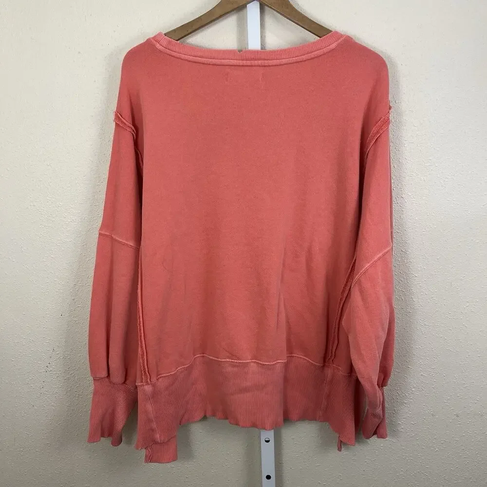 Free People Camden Sweatshirt Women’s XS Oversized Raw Seam Camellia Pink